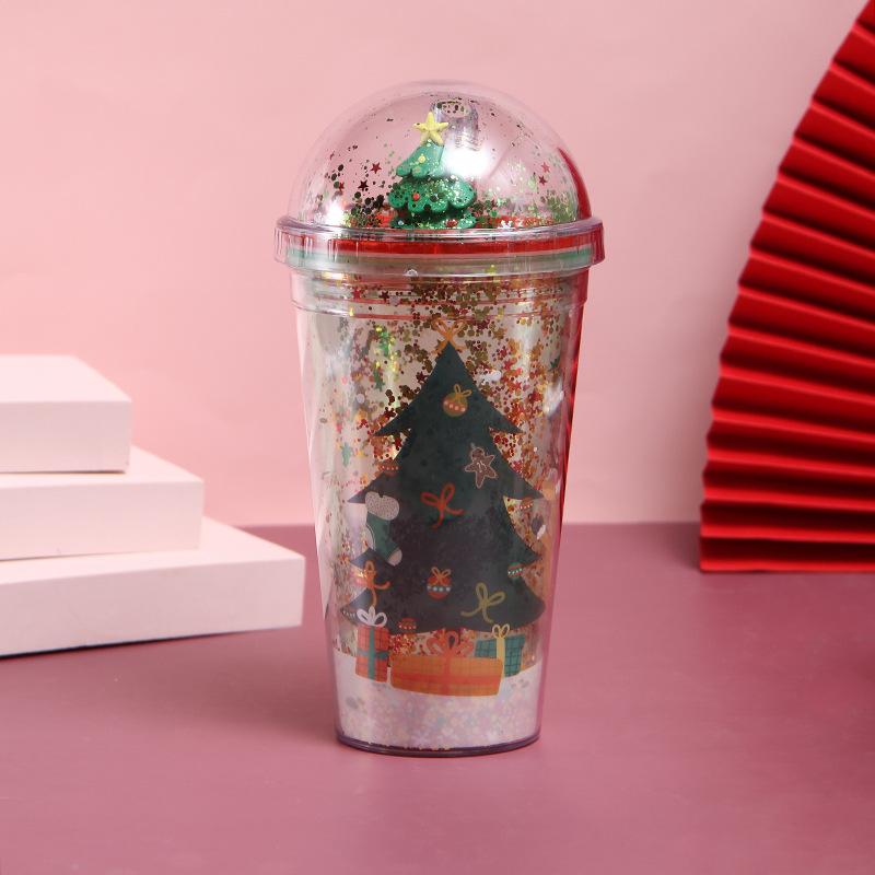 Băng Cốc Sinh Viên Cặp Đôi Quà Tặng Giáng Sinh Bình Nước Giáng Sinh Cốc Nước Micro Phong Cảnh Nhựa Ống Hút Cốc Sáng Tạo