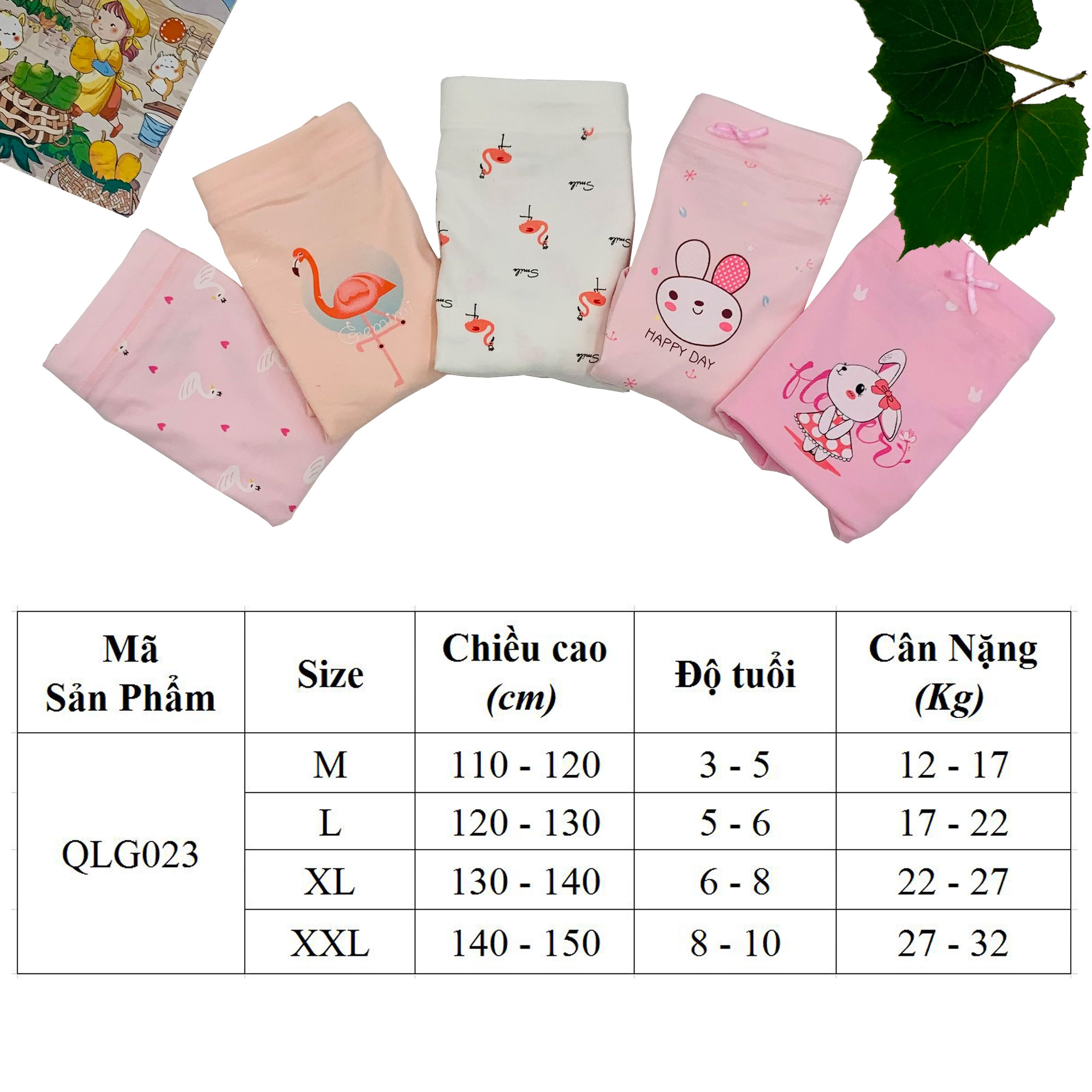 Combo 5 Quần Lót Bé Gái ATUNER QLG023, Quần Chip Đùi Bé Gái 3-10 Tuổi, Vải Cotton Mềm Mại, Thoáng Mát, Kháng Khuẩn, Màu Sắc, Họa Tết Tươi Sáng, Đáng Yêu - Hàng Chính Hãng