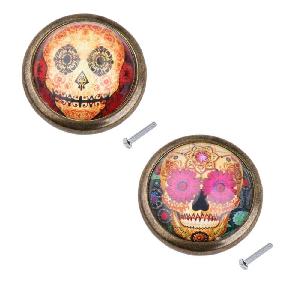 2x Vintage Brass Knob Drawer Cupboard Door Pulls Skull Cabinet Handle Knobs