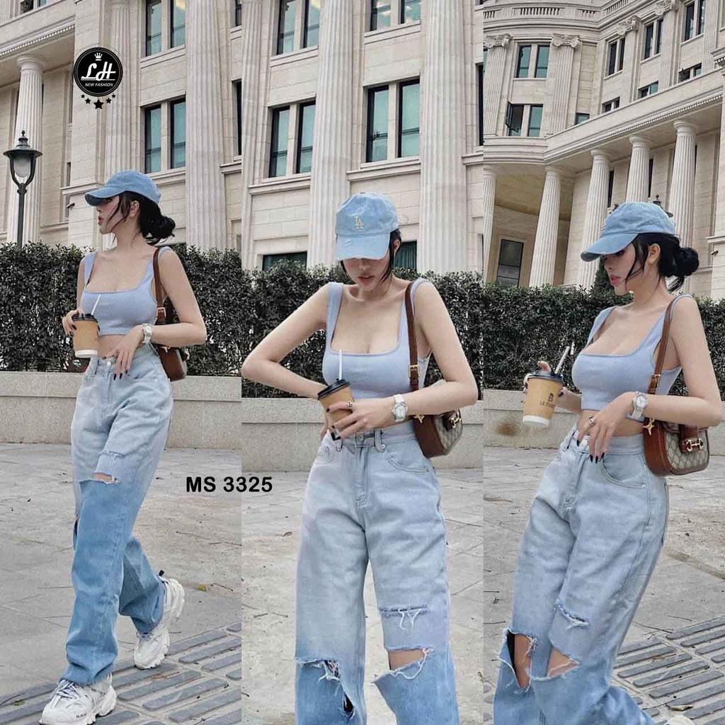 Quần jean rách gối nữ loang màu ulzzang siêu cao Lê Huy Fashion MS 3325