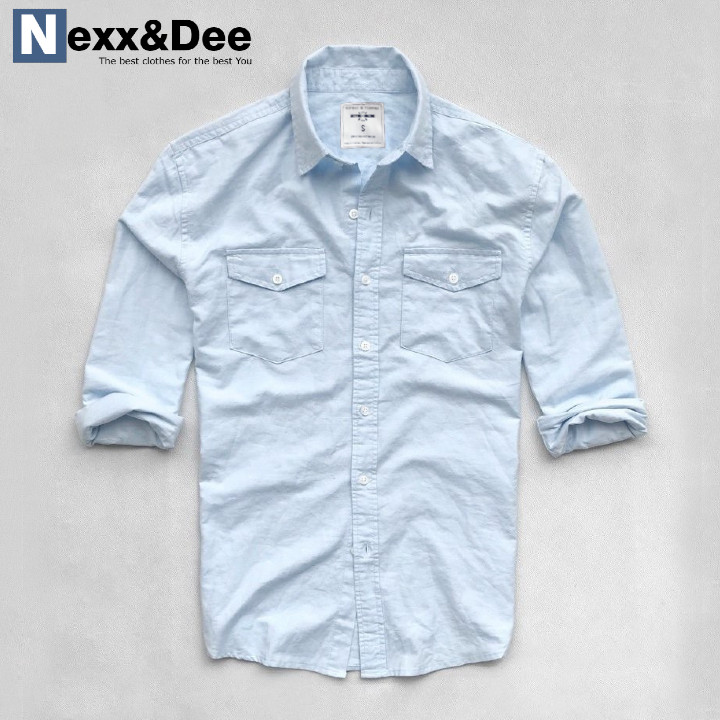 Áo sơ mi nam tay dài hai túi công sở màu trắng vải oxford denim cao cấp NS035