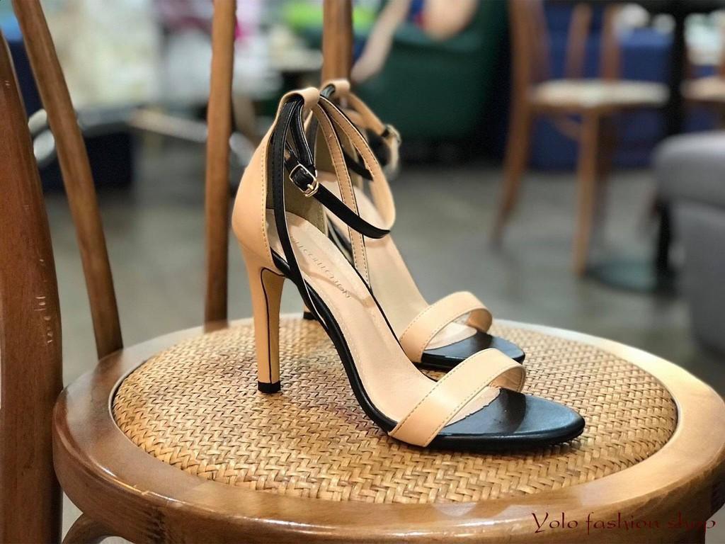 S73_Sandal nữ quai ngang phối màu thời trang cao cấp