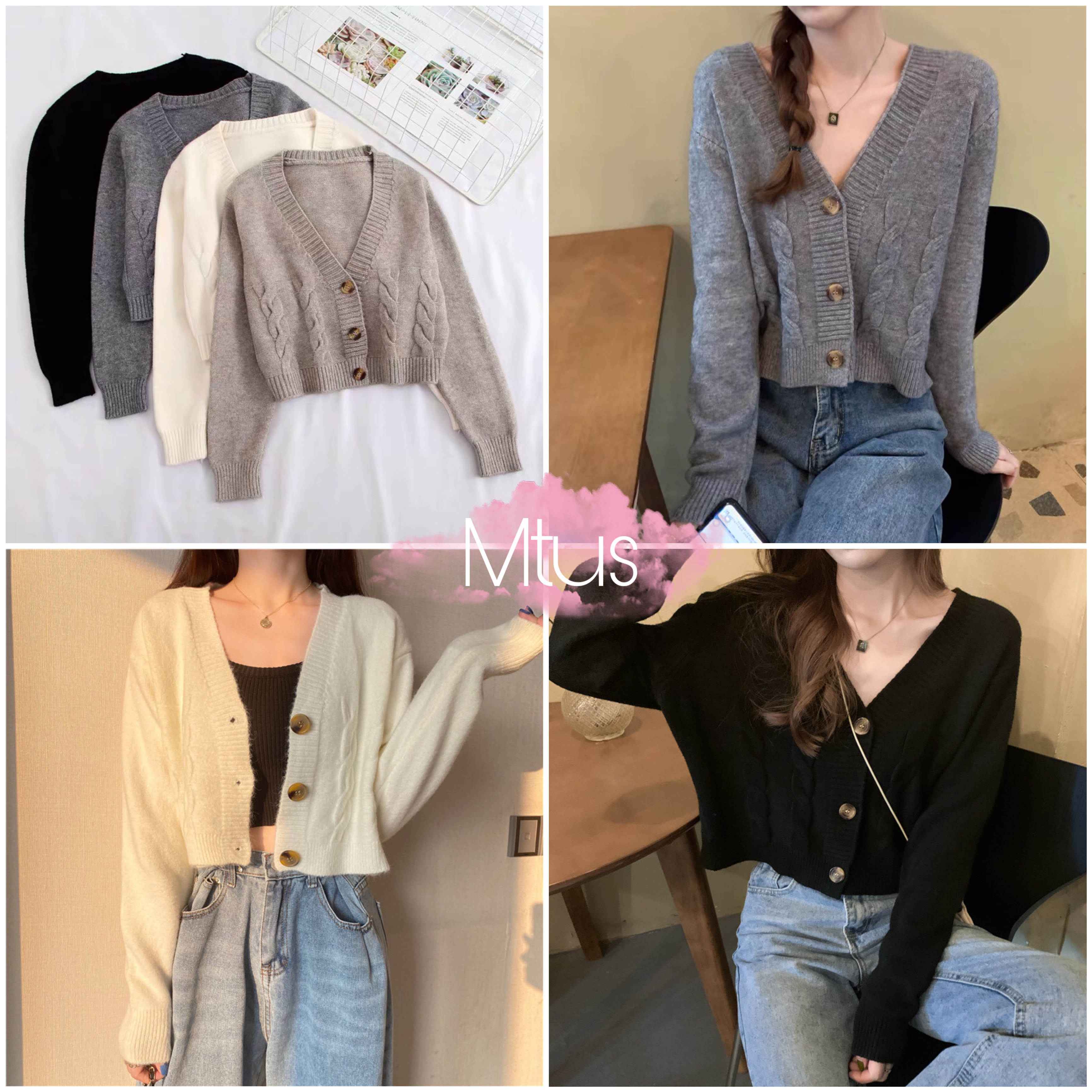 Áo khoác len croptop hàn quốc - áo khoác len nữ cardigan vintage