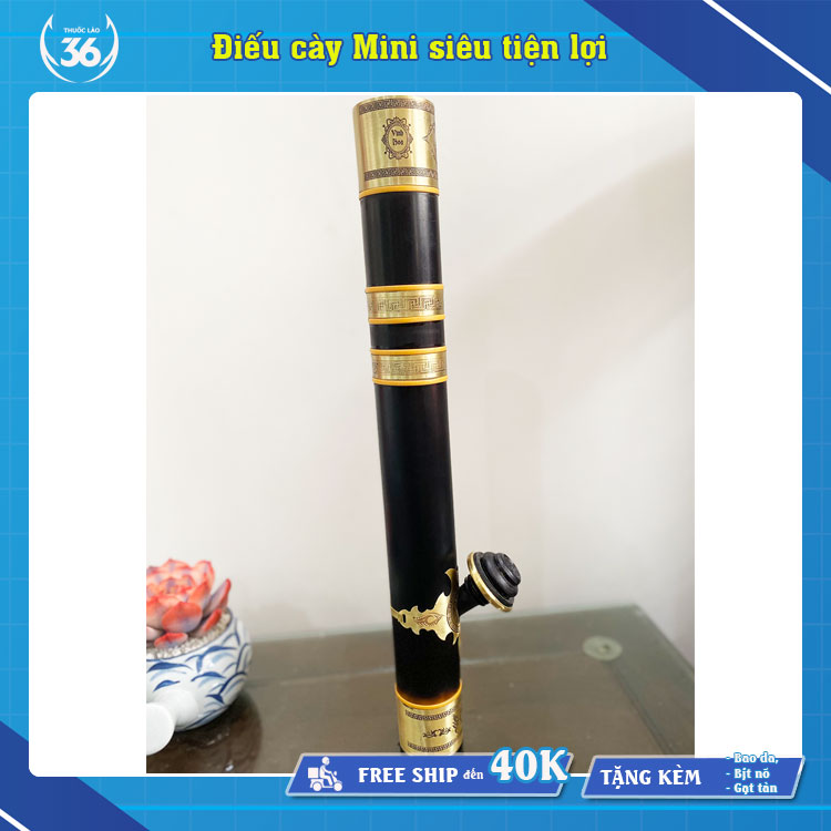 Điếu Cày Mini Bọc Đồng Hoa Văn 45cm