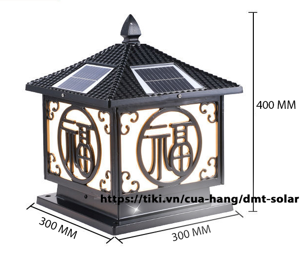 Đèn trụ cổng vuông chữ Phúc năng lượng mặt trời DMT-TC12 (MẪU 1) - Màu vàng