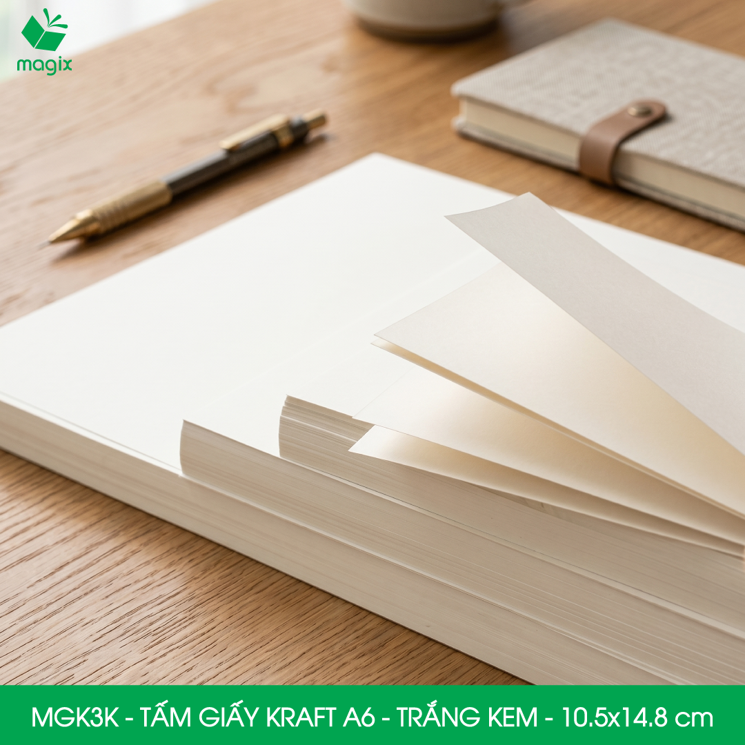 MGK3K - A6 - 100 gsm - 500 tờ giấy kraft trắng kem - Giấy mỹ thuật in ấn, làm ruột sổ, vẽ phác thảo
