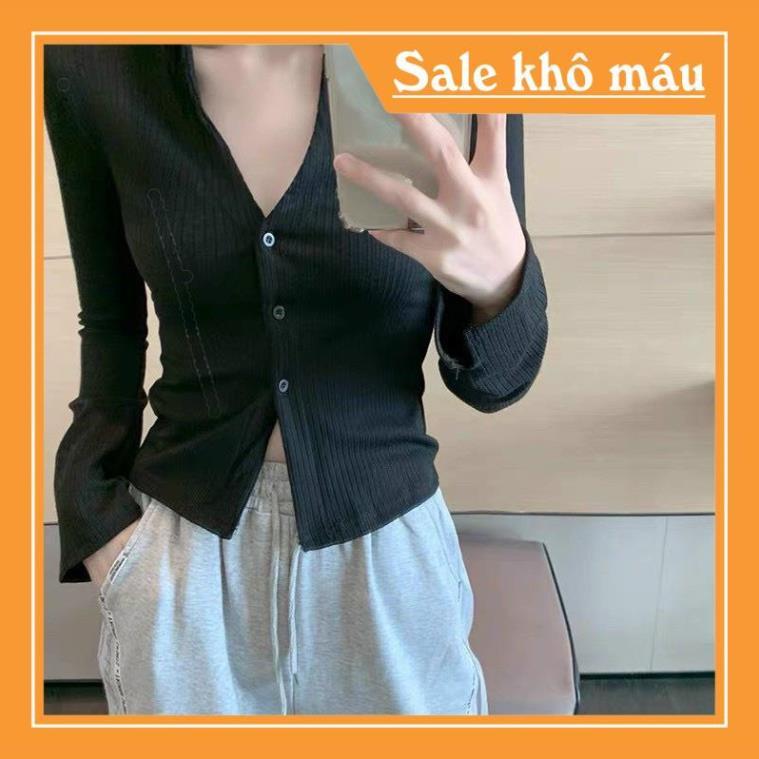 Áo len khuy trước cổ V trendy thời trang