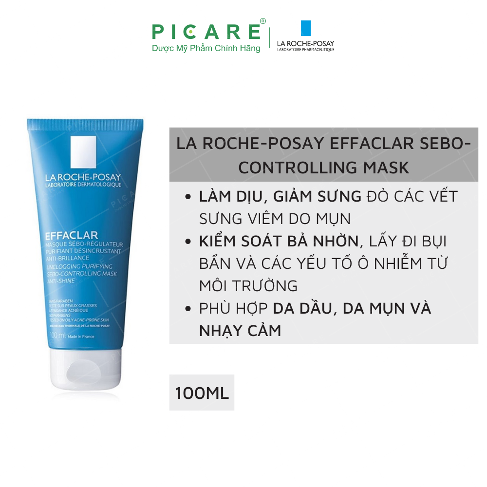 Mặt nạ bùn làm sạch sâu, giảm mụn &amp; giảm bóng nhờn La Roche-Posay Effaclar Sebo-Controlling Mask (100ml)