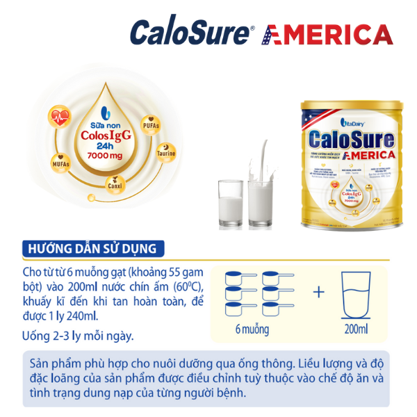 Sữa bột Calosure America 400g hỗ trợ tim mạch, phòng chống đột quỵ, bảo vệ cơ xương khớp vị thanh nhẹ  - VitaDairy