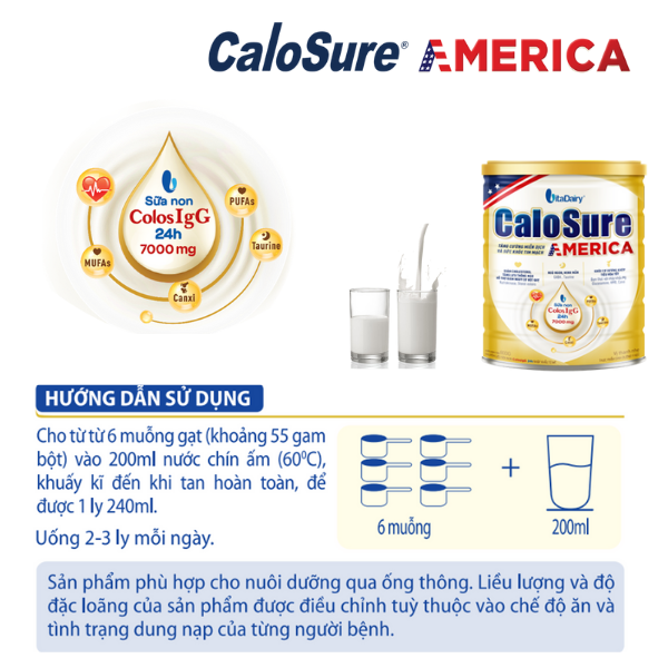 Sữa bột hỗ trợ tim mạch, phòng chống đột quỵ CaloSure America vị thanh nhẹ 800g - VitaDairy