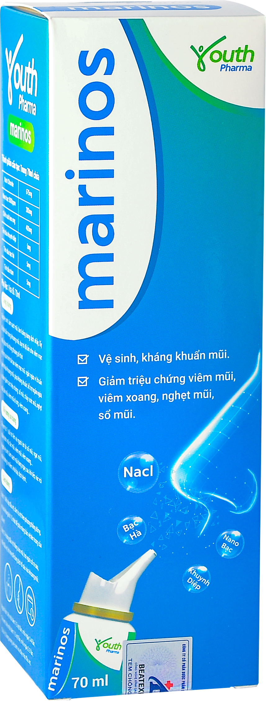 Dung Dịch Xịt Mũi Marinos Youth Pharma Vệ Sinh, Kháng Khuẩn Mũi Chai 70ml
