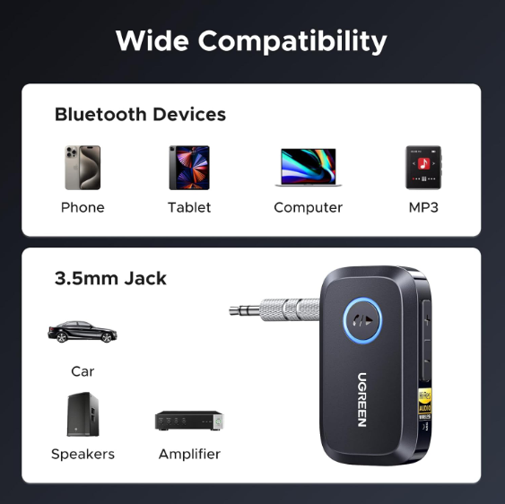Bộ Thu Bluetooth 6.0 Ugreen 55546 BT509 – Hỗ Trợ LDAC, Khử Ồn, Cổng AUX 3.5mm – Hàng chính hãng