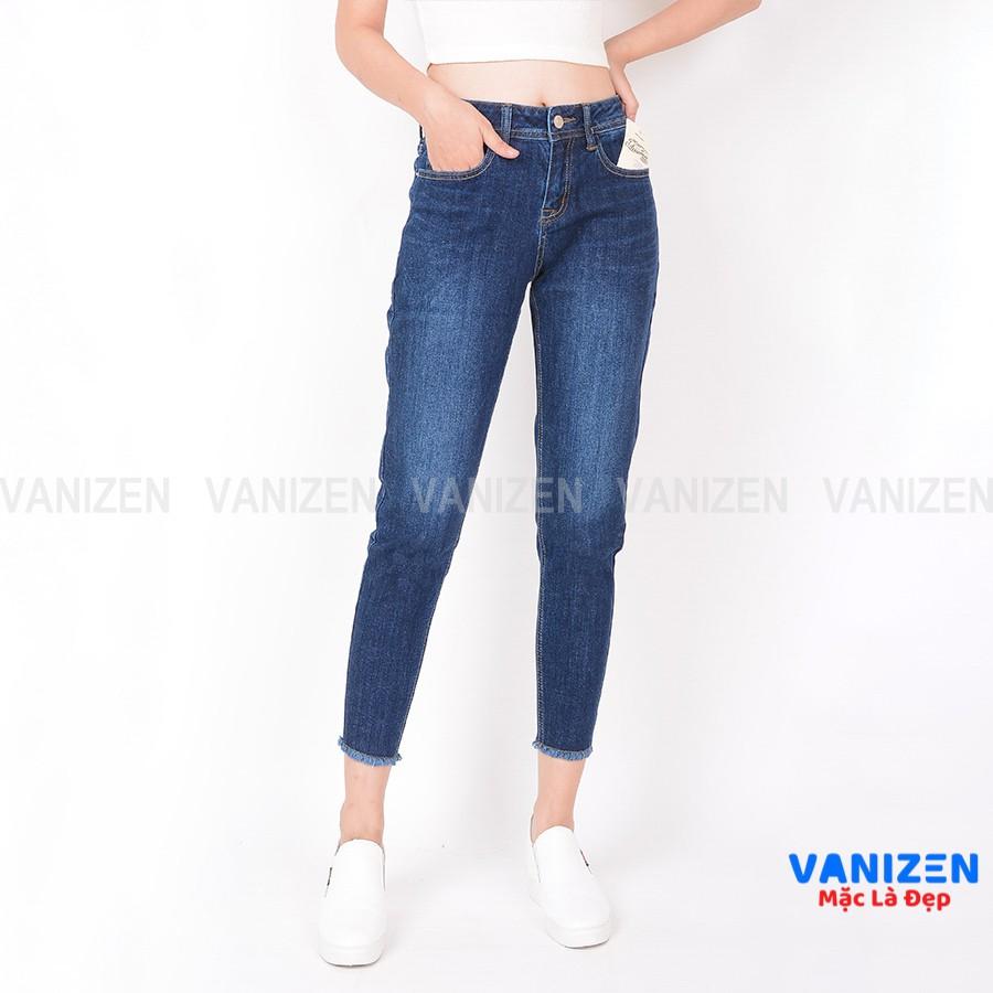 Quần jean nữ ống rộng baggy đẹp lưng cao cạp căn bản trơn gấu tua rua cao cấp mã 369 VANIZEN