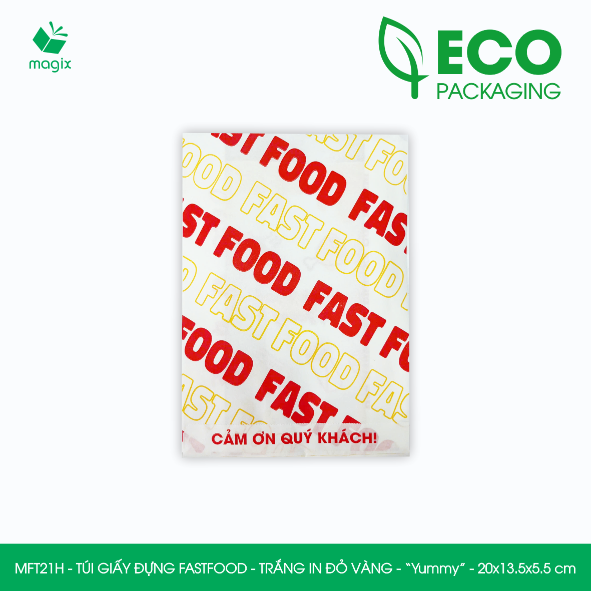 MFT21H - 20x13.5x5.5 cm - 500 Túi giấy MG đựng fastfood, túi đựng thực phẩm