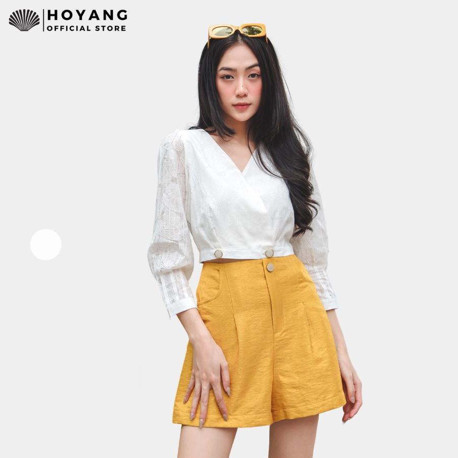 Áo Croptop Tay Dài Hoa Chìm Sang Trọng HOYANG AHY05