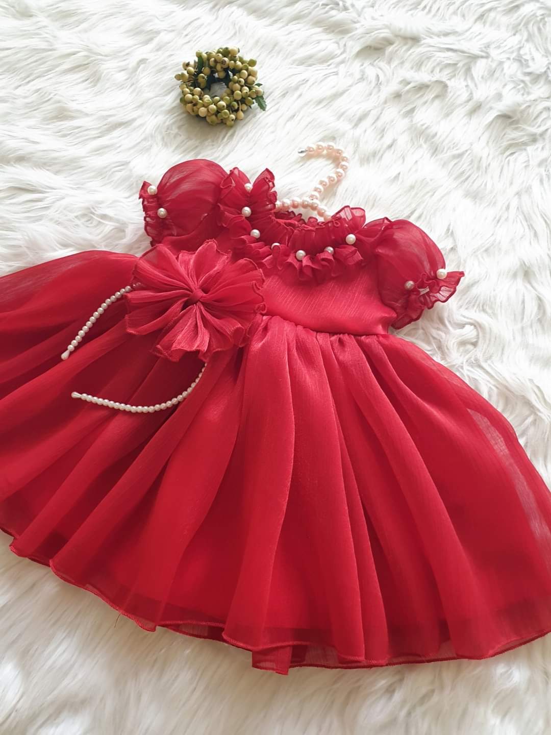 Váy Tơ Đỏ Đính Ngọc cho bé yêu TẶNG KÈM NƠ