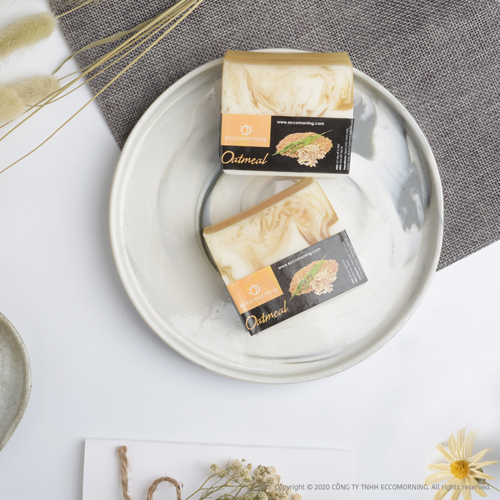 Xà Bông Thiên Nhiên Handmade eccomorning Hình Vuông Yến Mạch - Oatmeal Soap