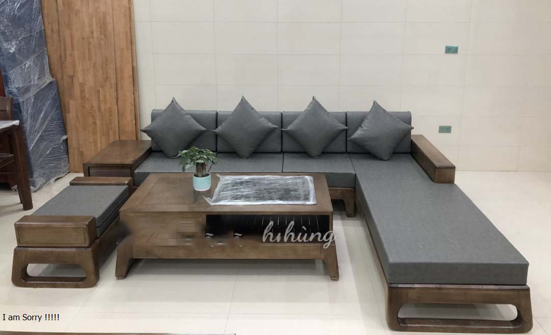 Bộ bàn ghế phòng khách , sofa góc L gỗ sồi chân quỳ 2m80 x 2m MA2- Đồ Gỗ Mạnh Hùng