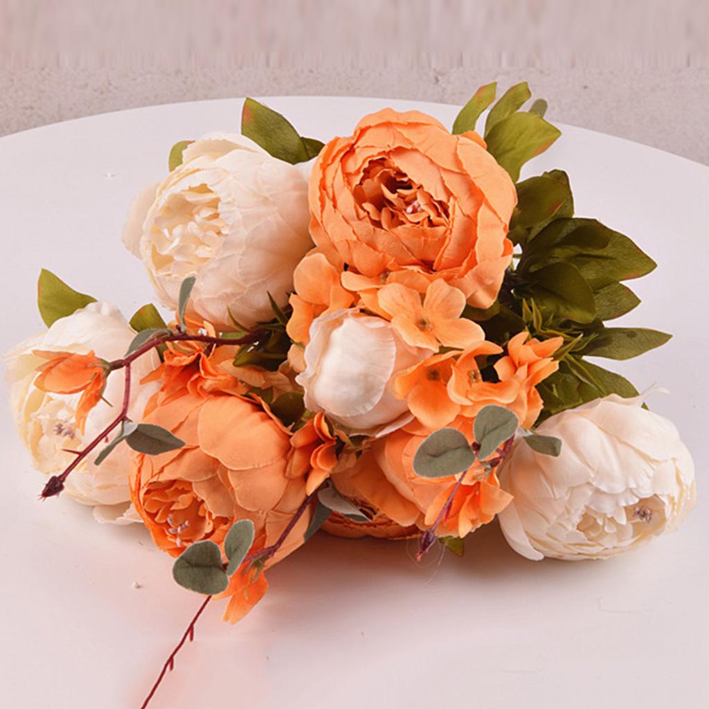 Artificial Peony Silk Flower Bouquet Wedding Home Decoration Orange