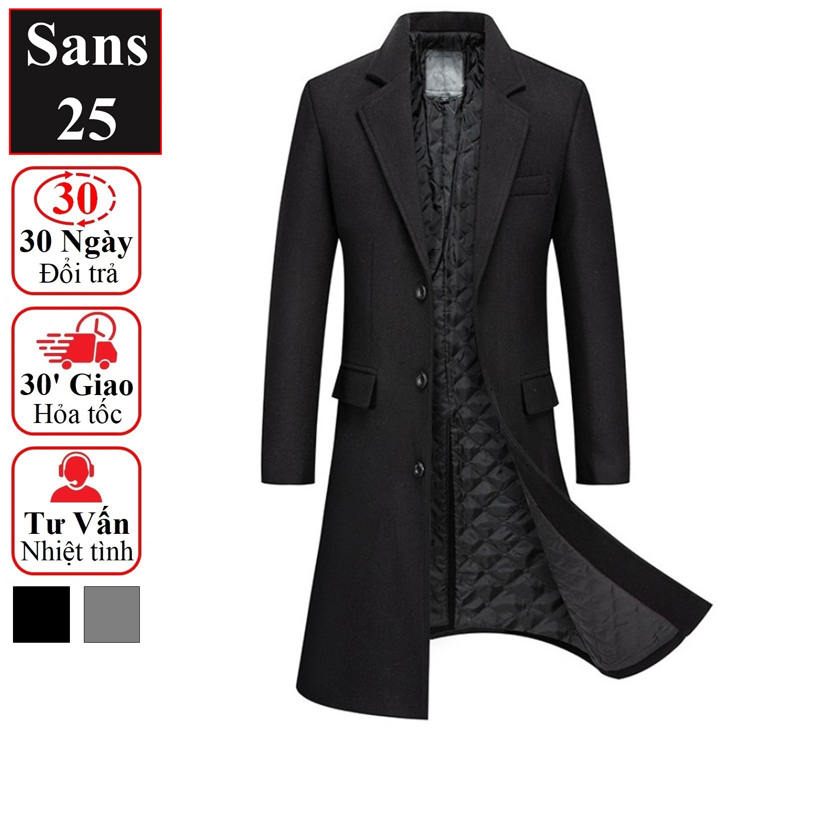 Áo măng tô nam dáng dài Sans25 khoác dạ dày big size 90kg 100kg 110kg hàn quốc cao cấp blazer trench coat choàng ngoài