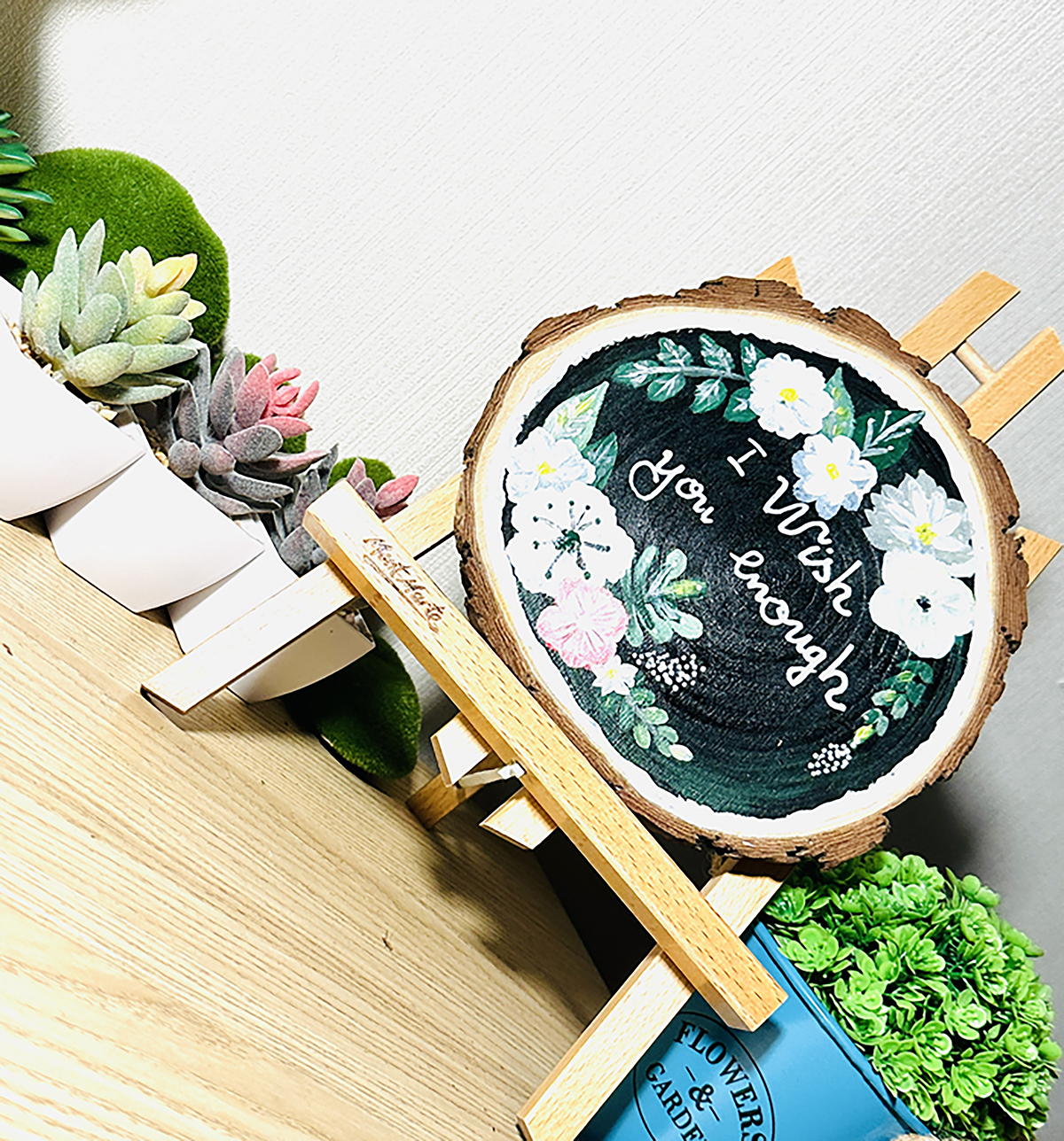 Tranh Vẽ Tay Trên Gỗ Thông I Wish You Are Enough – Decor Bàn Làm Việc – Quà Tặng Handmade Độc Bản