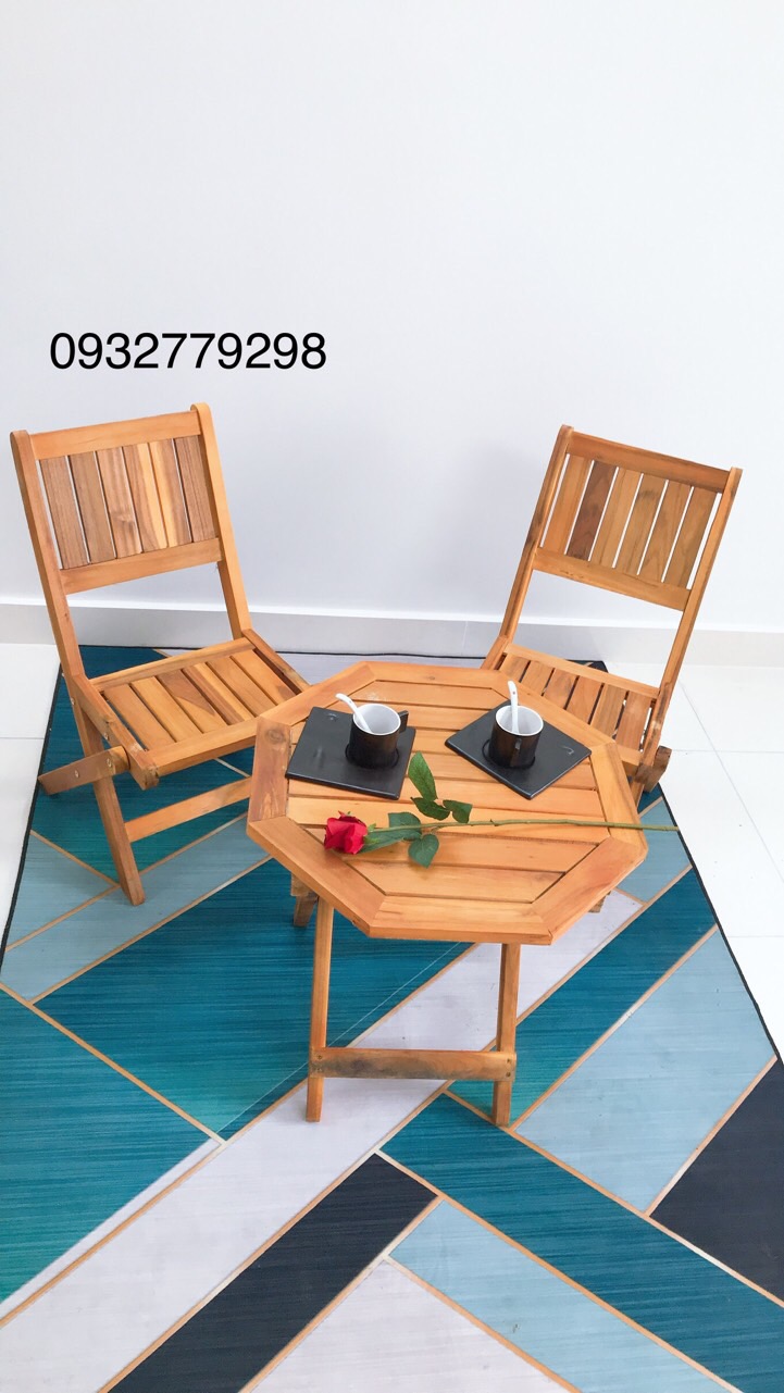 Bàn gỗ cafe mặt bát giác xếp gọn