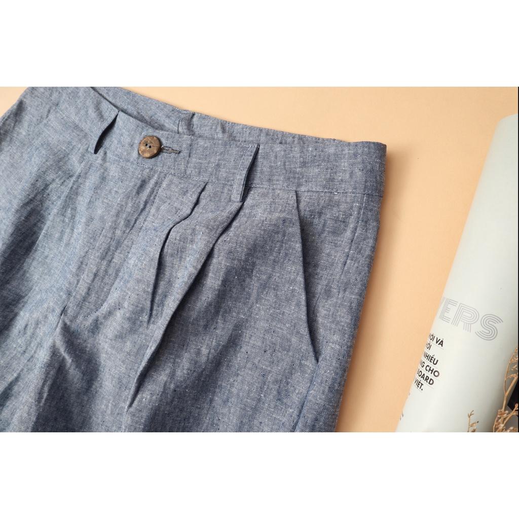 Quần đùi, quần short Linen nữ KACHISA gam màu jean đơn giản, kiểu dáng trẻ trung, dễ dàng phối đồ
