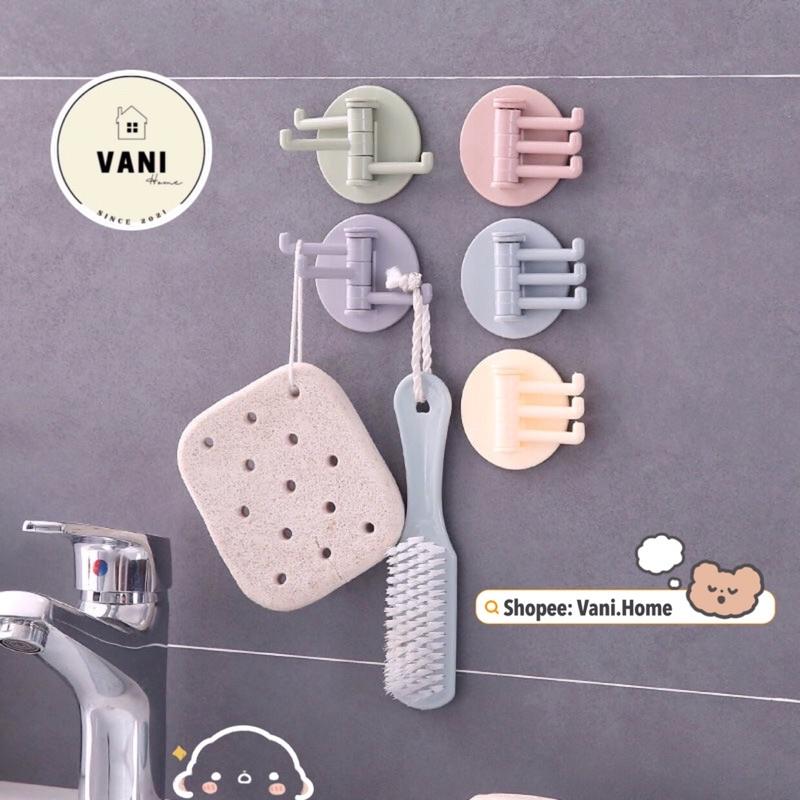 Móc dán tường 3 nhánh treo đồ đa năng - Móc tròn 3 chân dán tường treo chìa khoá, đồ dùng nhà bếp, nhà tắm tiện lợi
