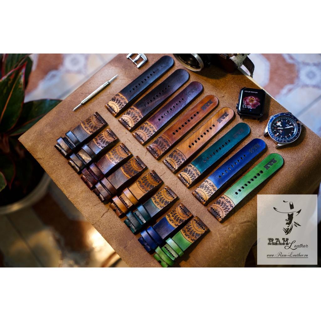 DÂY ĐỒNG HỒ RAM SIMPLE TRỐNG ĐỒNG DA BÒ THẬT VEGTAN CHOCOLA-ĐỦ SIZE 18MM , 20MM , 22MM ,APPLE WATCH