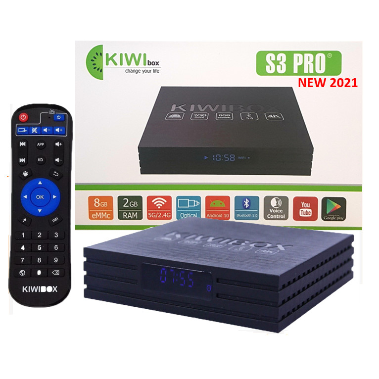 Android box Kiwibox S3pro mới , kiwi s3 pro 2021 Ram 2G, Rom 8G, Wifi 2BT, Android 10, Bluetooth 5.0 - truyền hình miễn phí - Hàng chính hãng