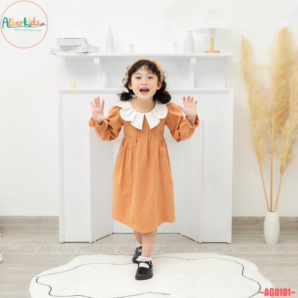 Váy bé gái ALBERKIDS dài tay cam phối cổ trắng xinh đẹp cho trẻ em 2,3,4,5,6,7,8,9,10,11,12 tuổi AG0101