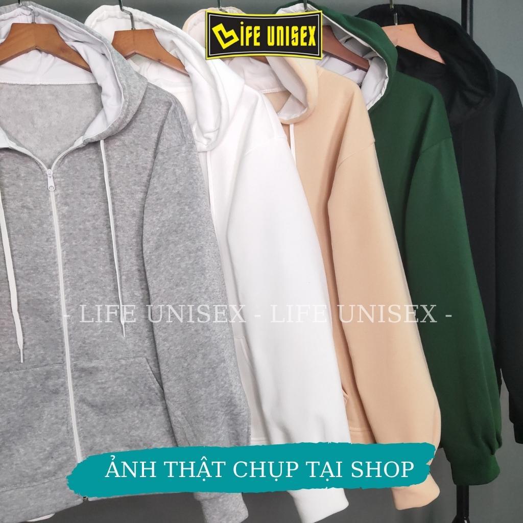 Áo Khoác Nỉ Hoodie Dây Kéo Tay Phồng Form Rộng Khóa ZIP Nam Nữ Life Unisex