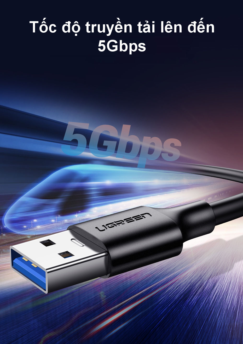 Dây cáp sạc và truyền dữ liệu tốc độ nhanh hãng USB 3.0 sang USB type C UGREEN US184 dòng 3A, dài 0.25m - Hàng nhập khẩu chính hãng