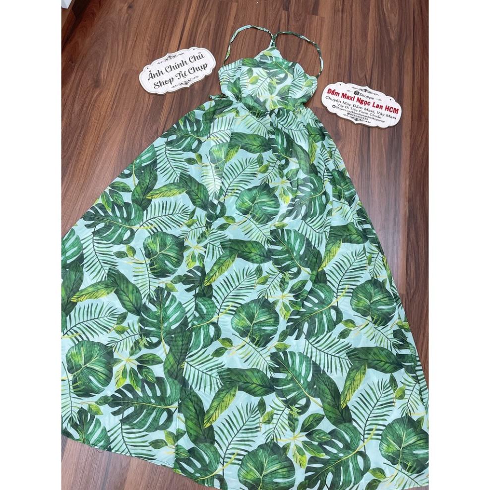 Đầm váy maxi cổ yếm voan lụa mút ngực vàng xanh đan lưng hở lưng xẻ đùi đi biển dự tiệc dạo phố bigsize gợi cảm sexy