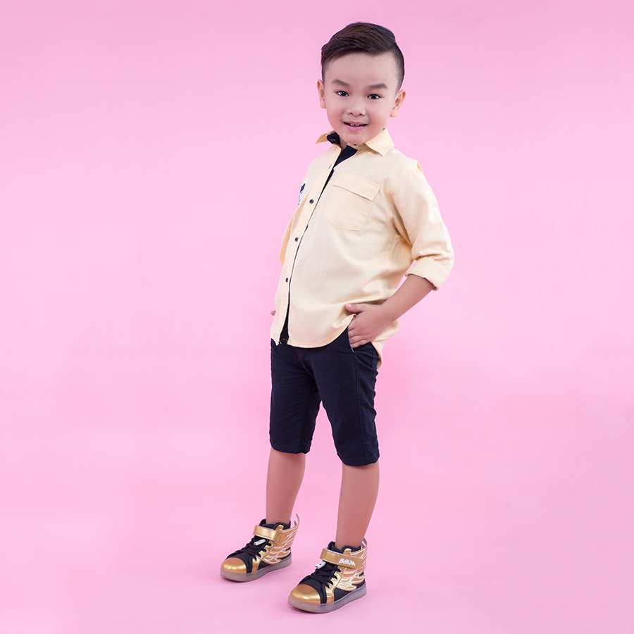 Áo Sơ Mi Bé Trai Vàng Thêu Vương Miện UGETHER UKID160