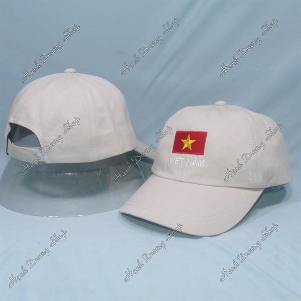 Nón kết thêu lá cờ Việt Nam có khóa dán phía sau vòng đầu 56-60cm - Kem trắng