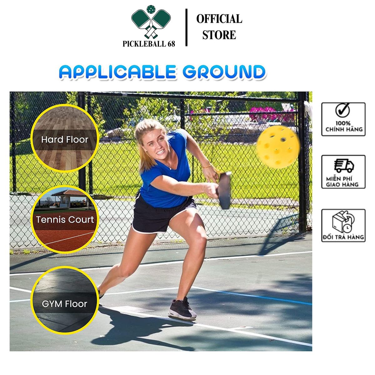 Set 5 quả bóng luyện tập tiêu chuẩn thi đấu pickleball 40 lỗ mix chính hãng Pickleball68