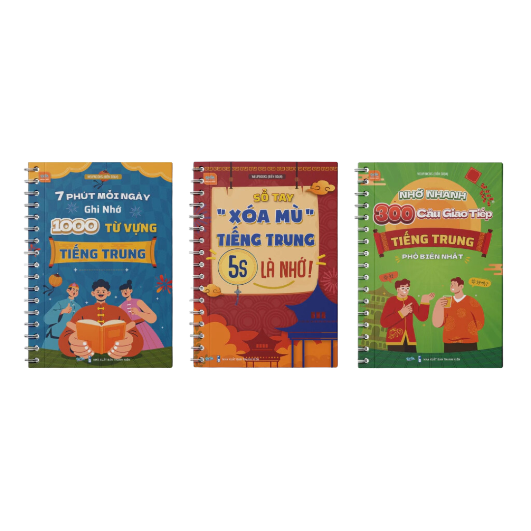 Sách - Combo học giỏi tiếng Trung: Sổ tay &quot;xóa mù&quot; tiếng Trung 5s là nhớ, 1000 từ vựng tiếng Trung, 300 câu giao tiếp