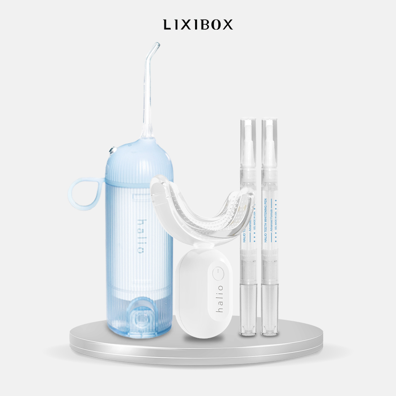Combo Máy Tăm Nước Cầm Tay UltraClean Oral Irrigator - Blue Và Máy Tẩy Trắng Răng Halio Blue Light Enhancer
