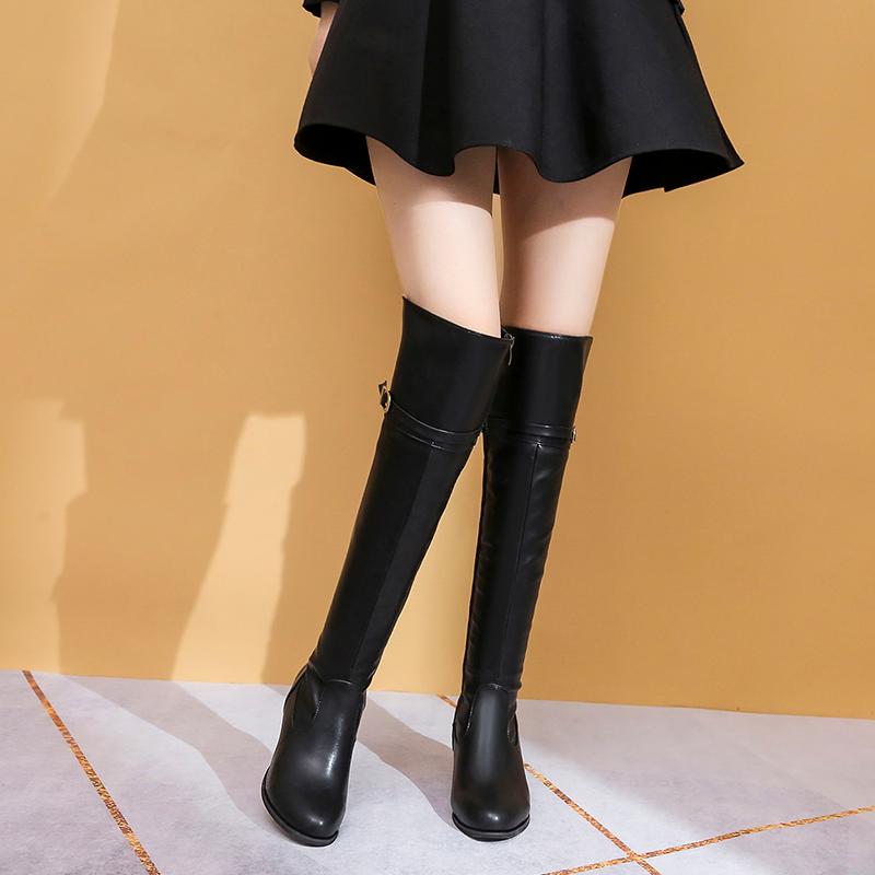 Mùa Đông 2021 Gợi Cảm Đầu Gối Giày Chặt Stovepipe Hiệp Sĩ Giày Da Lộn Mũi Tròn Chiến Đấu Giày Cho Nữ Xu Hướng Nhung Ấm Nữ giày Tăng