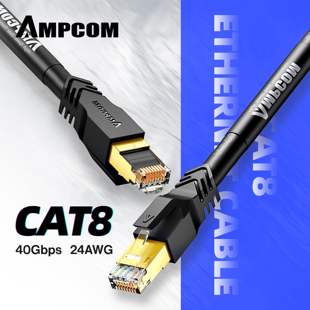 Dây cáp mạng CAT8 AMPCOM 2 đầu bấm sẵn, dài 1m đến 5m - HÀng chính hãng