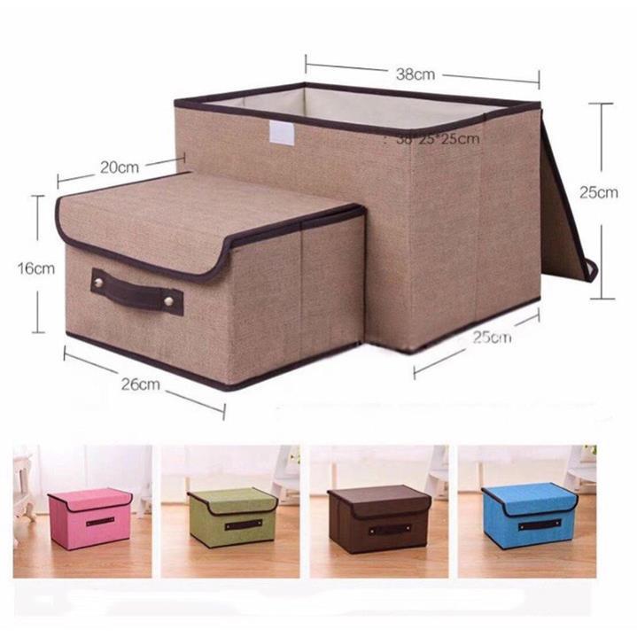 Hộp Vải Đựng Đồ Có Nắp Đậy Khung Cứng, Combo 2 Hộp Đựng Quần Áo, Đồ Lót, Đồ Chơi - MTDDT