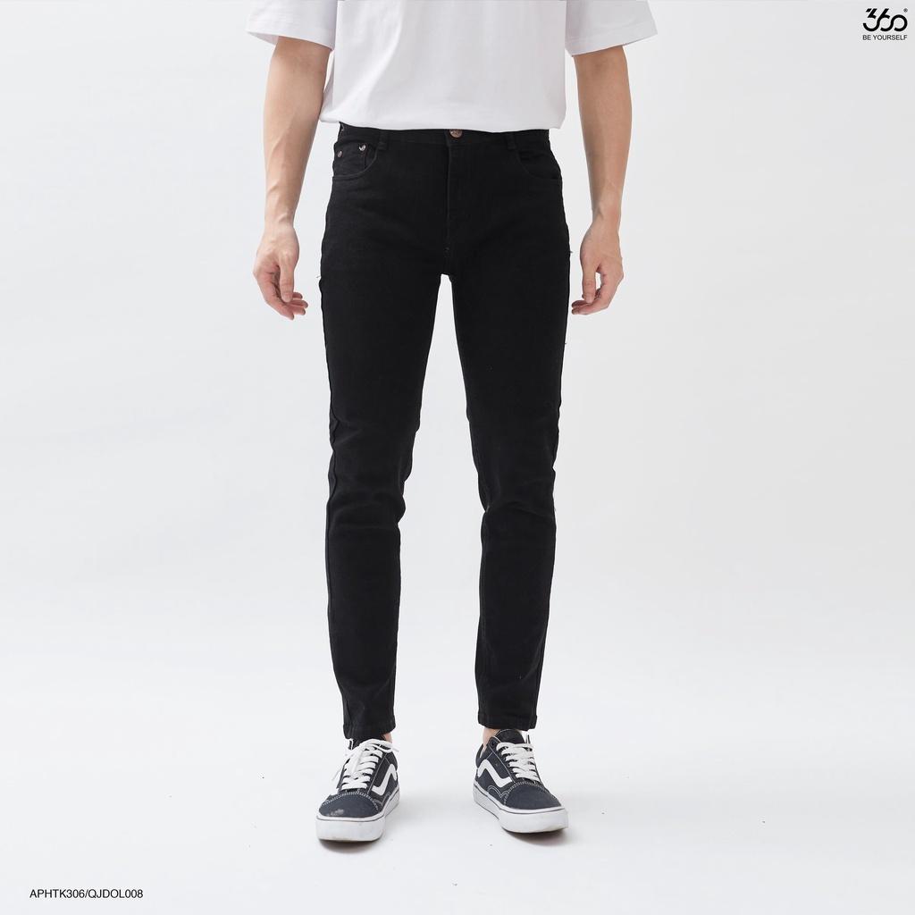 Quần jean nam đen dáng slim fit thương hiệu 360 BOUTIQUE, quần bò trơn - QJDOL008