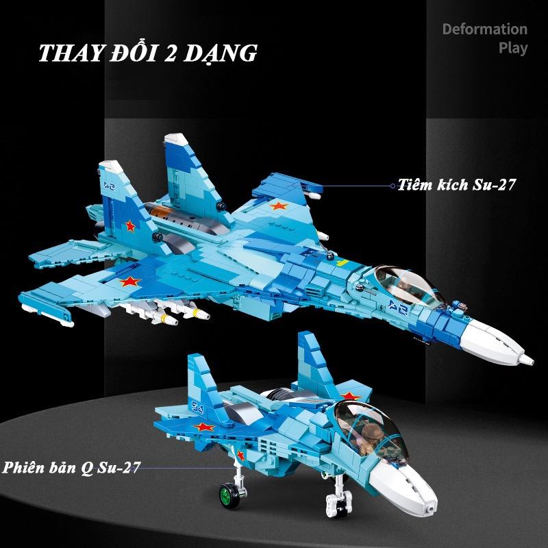 Đồ chơi Lắp ráp Máy bay tiêm kích Nga Su-27, Sluban M38-0985 Sukhoi Flanker Xếp hình thông minh