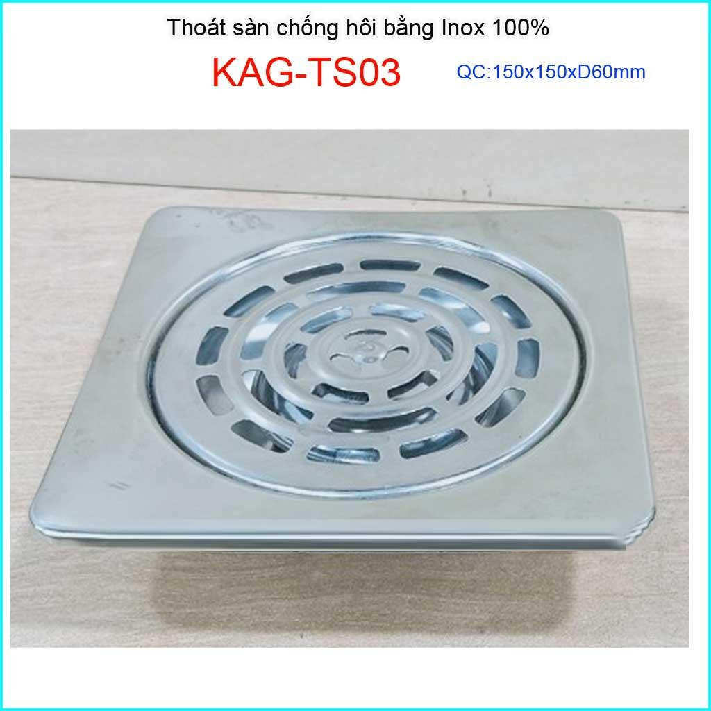 Phễu thoát sàn inox KAG-TS03, ga thoát sàn vuông 15x15cm ống D60 nước thoát nhanh giá tốt sử dụng tốt