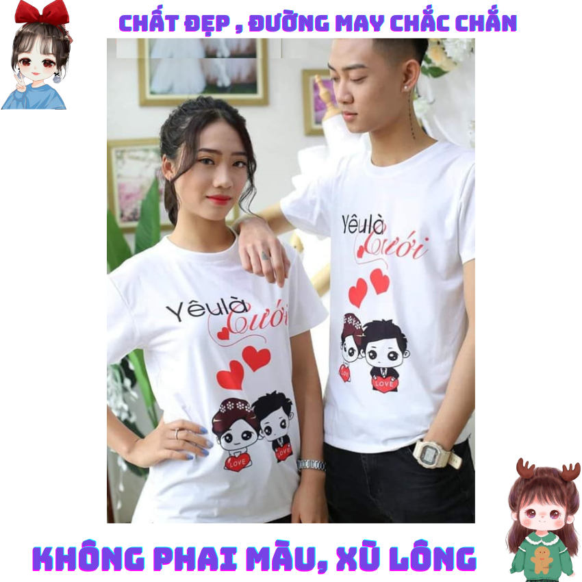 Áo Đôi Nam Nữ TT10, Áo Đôi Phông Rộng In Yêu Là Cưới ý Nghĩa, Vải Cotton Thun Thoáng Mát