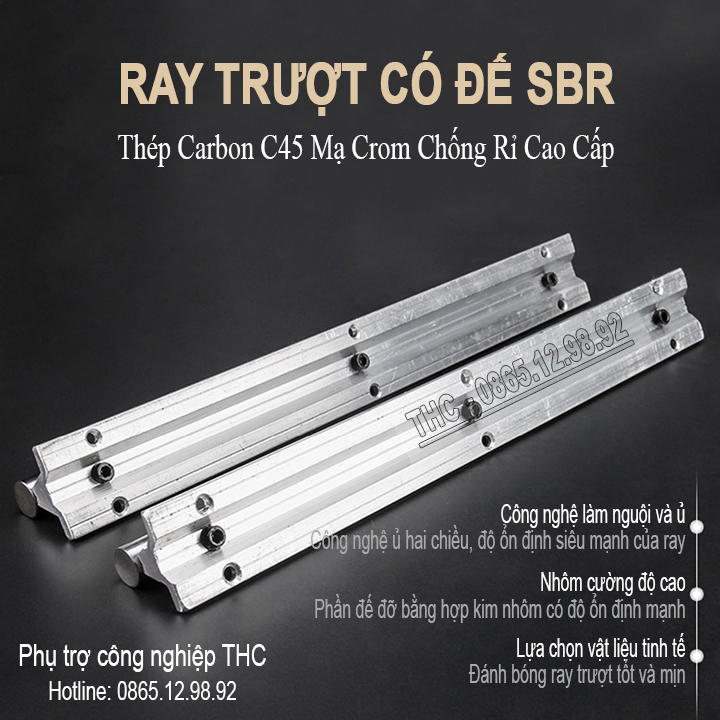 Thanh ray trượt tròn có đế SBR dài 1 mét phi 16mm