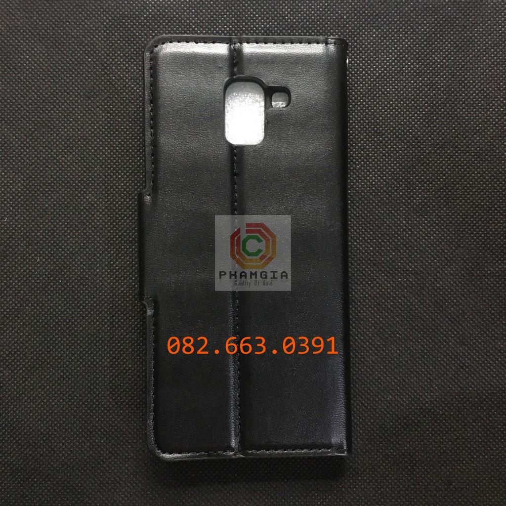 Bao da dành cho Samsung J6/J6 plus da cao cấp, có ngăn thẻ, nắp gập chống đỡ xem phim