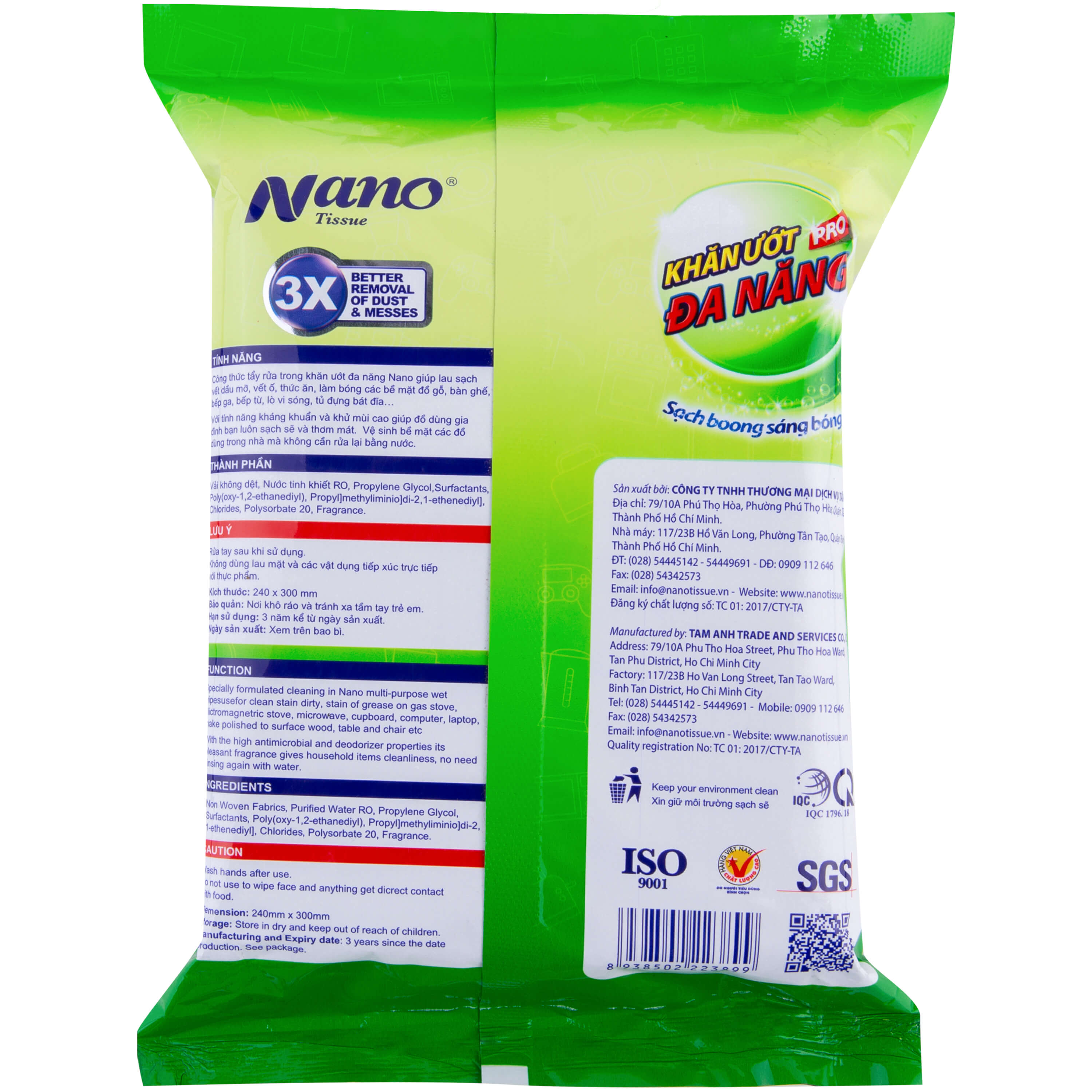 Khăn ướt đa năng Nano gói 30 miếng, lau dọn nhà cửa tiện dụng, không hại da tay, có mùi thơm chanh trà xanh