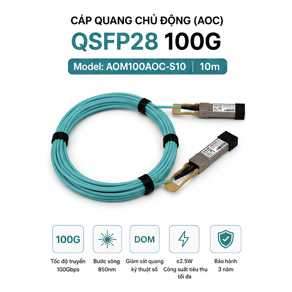 Cáp quang chủ động (AOC) AurCore 100G QSFP28 10m AOM100AOC-S10 Hàng Chính Hãng